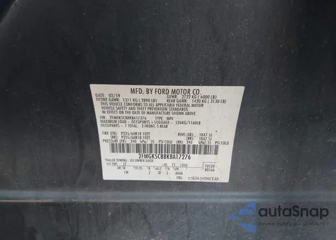 2019 Ford Flex Sel from USA, damaged, VIN 2FMGK5C88KBA17276